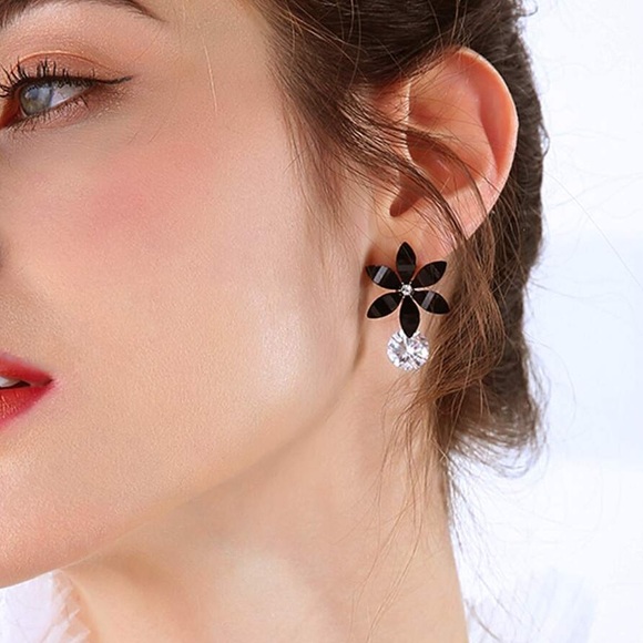 Any 2/$20! Black Flower & Crystal,Earrings - Picture 3 of 7